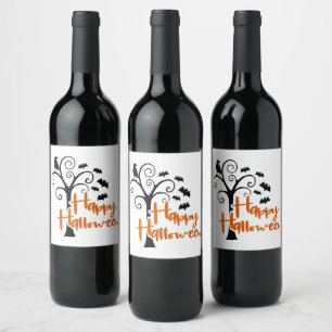 Rótulo De Garrafa De Cerveja Feliz Halloween Árvore Morta Preta Laranja Morcego