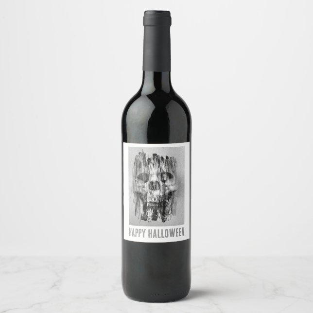 Rótulo De Garrafa De Cerveja Feliz Halloween. Caveira aflita (Frente)