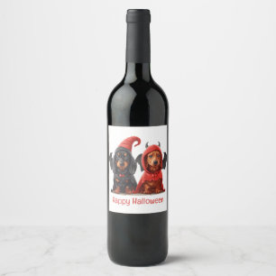 Rótulo De Garrafa De Cerveja Feliz Halloween Dachshund Dogs Devil Bat