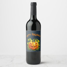 Rótulo De Garrafa De Cerveja Feliz Halloween Jack-O-Lantern na Videira 