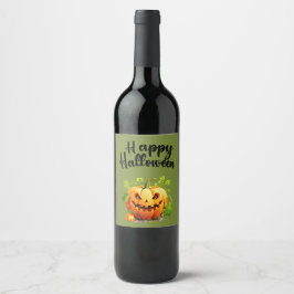 Rótulo De Garrafa De Cerveja Feliz Halloween Jack-O-Lantern Na Videira