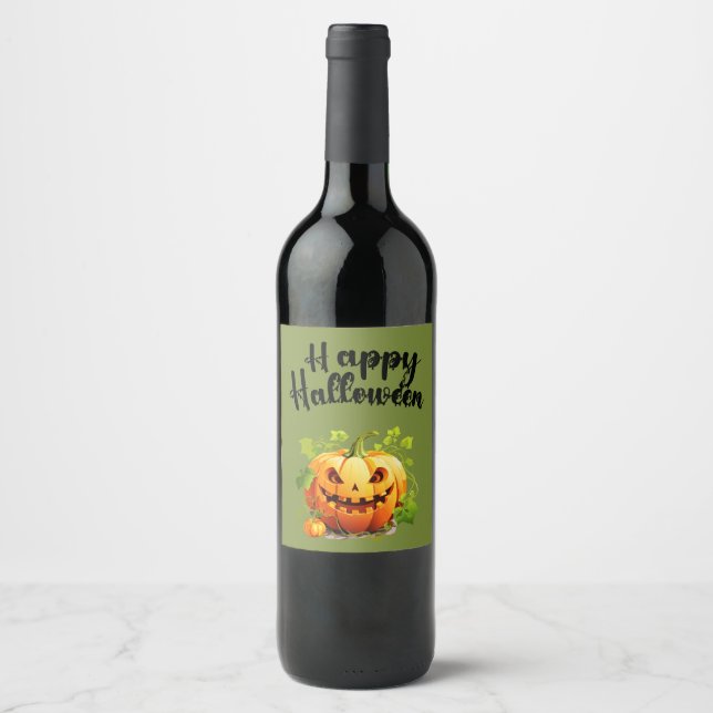 Rótulo De Garrafa De Cerveja Feliz Halloween Jack-O-Lantern Na Videira (Frente)