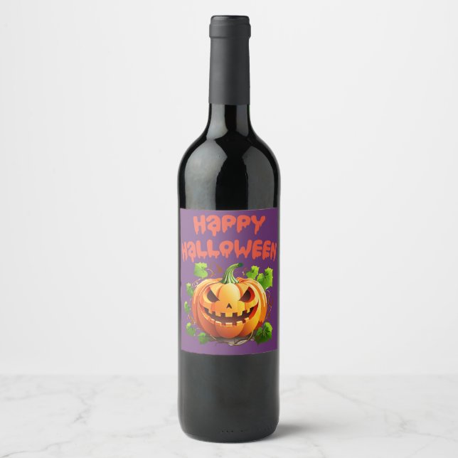 Rótulo De Garrafa De Cerveja Feliz Halloween Jack-O-Lantern na Videira  (Frente)