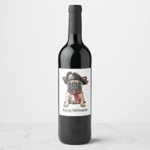 Rótulo De Garrafa De Cerveja Feliz Halloween Pirate Buldogue Francês