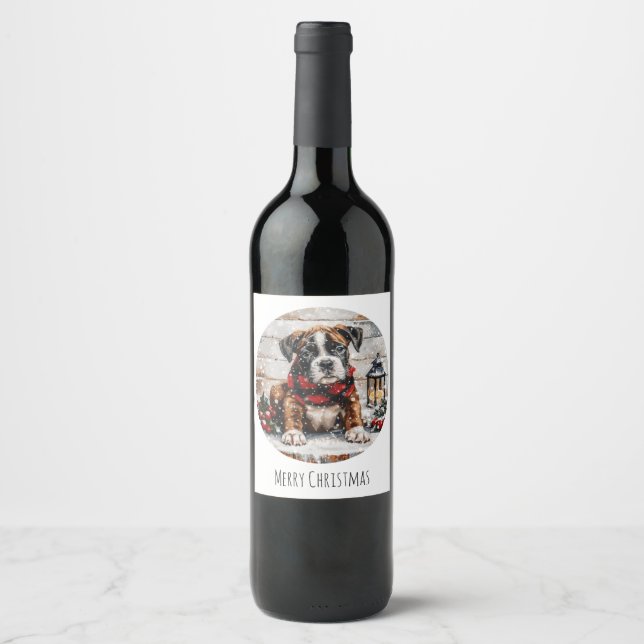 Rótulo De Garrafa De Cerveja Feliz Natal Boxer Puppy (Frente)