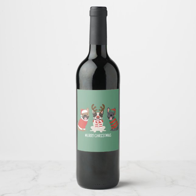 Rótulo De Garrafa De Cerveja Feliz Natal - Buldog Francês (Frente)