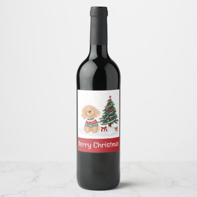 Rótulo De Garrafa De Cerveja Feliz Natal Cachorro Goldendoodle (Frente)
