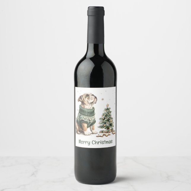 Rótulo De Garrafa De Cerveja Feliz Natal Cachorro Inglês Árvore de Natal (Frente)