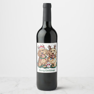Rótulo De Garrafa De Cerveja Feliz Natal Cachorros Goldendoodle