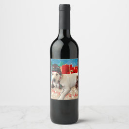 Rótulo De Garrafa De Cerveja Feliz Natal Cão Festivo Cachorro com Antlers