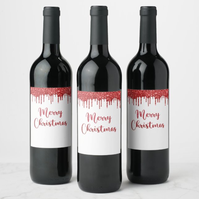 Rótulo De Garrafa De Cerveja Feliz Natal com brilho vermelho (Garrafas)