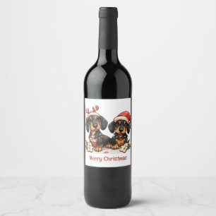 Rótulo De Garrafa De Cerveja Feliz Natal Dachshund Dogs