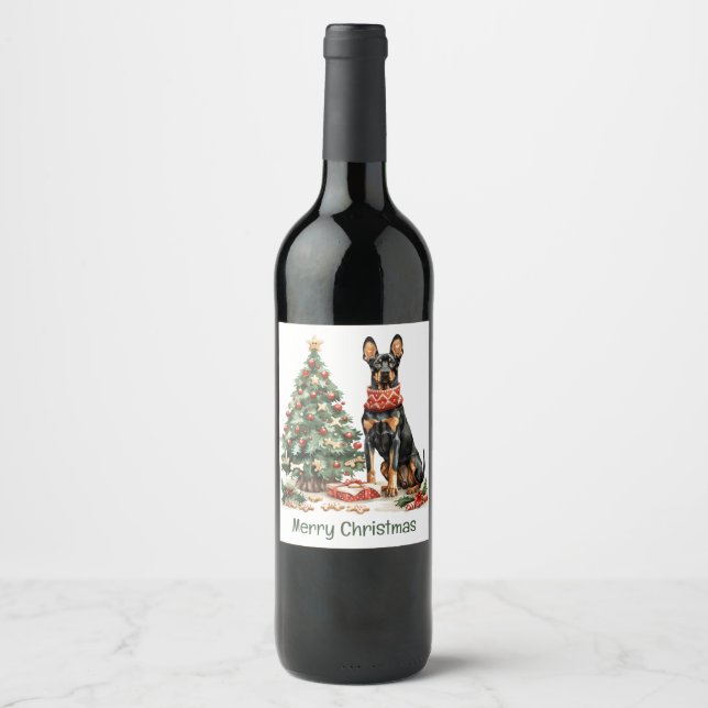 Rótulo De Garrafa De Cerveja Feliz Natal Dobermann Dogs (Frente)