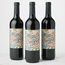 Rótulo De Garrafa De Cerveja Feliz Natal floral em rosa Festa 