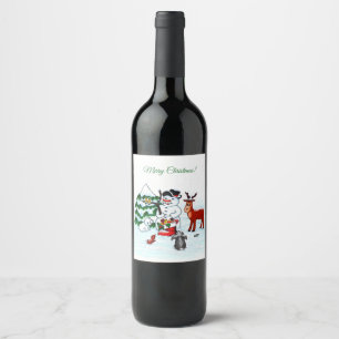 Rótulo De Garrafa De Cerveja Feliz Natal! Homem de Neve com Amigos
