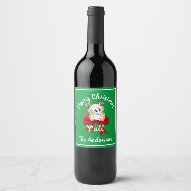 Rótulo De Garrafa De Cerveja Feliz Natal para vocês com Gambá (Frente)