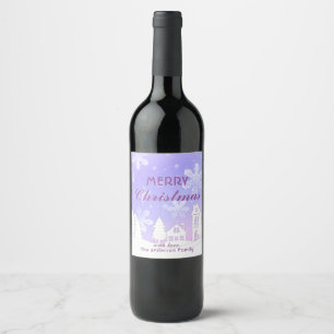 Rótulo De Garrafa De Cerveja Feliz Natal Purple White House Flocos de Neve
