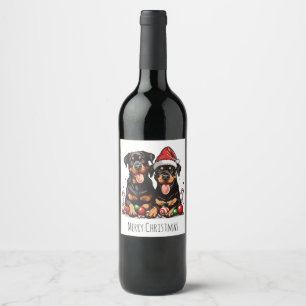 Rótulo De Garrafa De Cerveja Feliz Natal Rottweiler Papais noeis