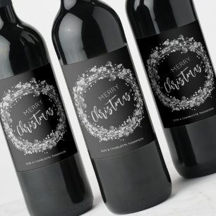 Rótulo De Garrafa De Cerveja Feliz Natal Silver Stars