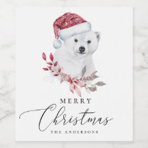 Feliz Natal. Urso polar de férias com aquarelas