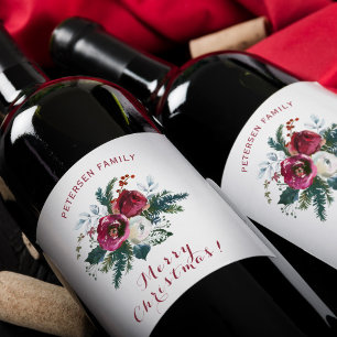 Rótulo De Garrafa De Cerveja Feliz Natal vermelho e verde nome da família flora