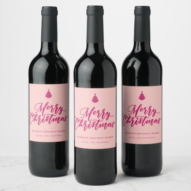 Rótulo De Garrafa De Cerveja Feliz Natal - Vinho Feriado Rosa Rosa Rosa (Garrafas)