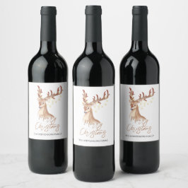 Rótulo De Garrafa De Cerveja Feliz Natal Watercolor Brown Deer Elegant Chic
