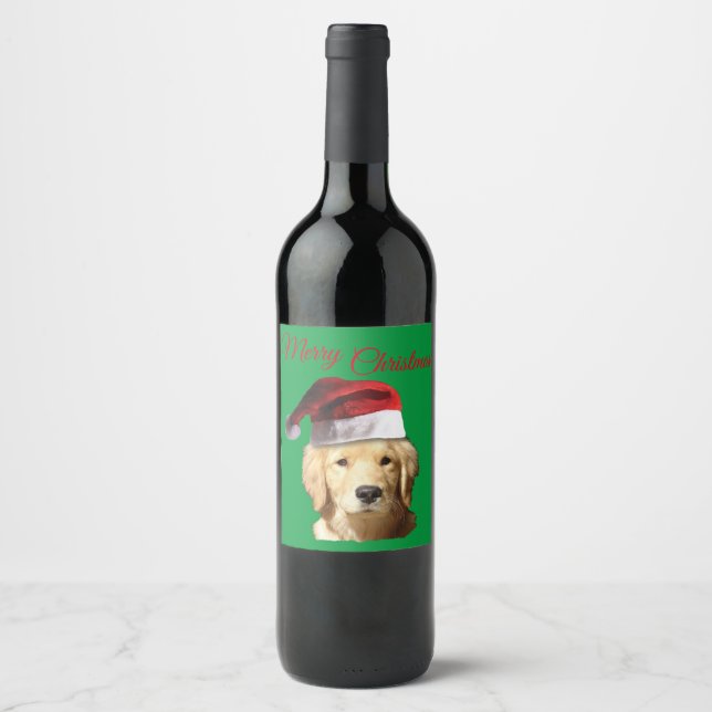 Rótulo De Garrafa De Cerveja Feliz Ouro de Natal Retriever (Frente)