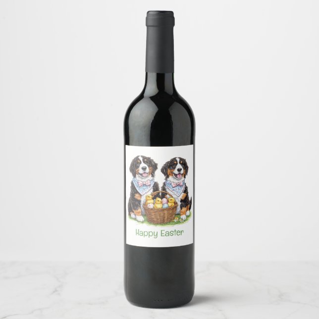 Rótulo De Garrafa De Cerveja Feliz Páscoa Bernese Mountain Dogs (Frente)