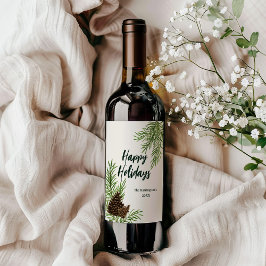 Rótulo De Garrafa De Cerveja Felizes Feriados Aquarela Pine Marfim Natal