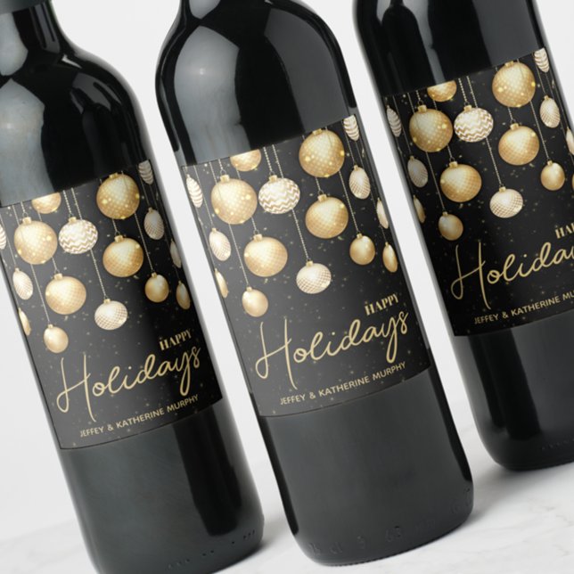 Rótulo De Garrafa De Cerveja Felizes Feriados, Enfeites de natal Dourados Preto (Criador carregado)