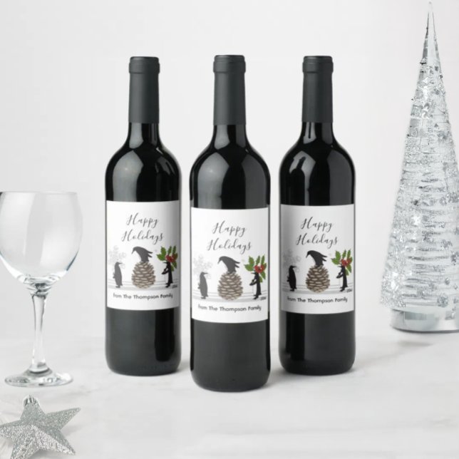 Rótulo De Garrafa De Cerveja Felizes Festas Pinguim Engraçado Natal (Criador carregado)