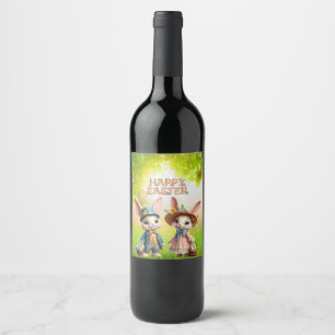 Rótulo De Garrafa De Cerveja Felz pascoa branco, com 2 coelhos