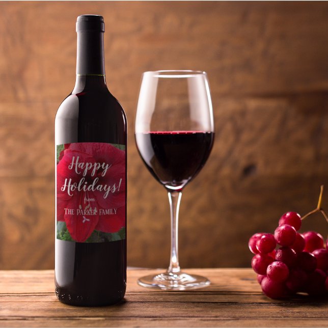 Rótulo De Garrafa De Cerveja Feriado Personalizado do Red Amaryllis Bloom (In Situ)