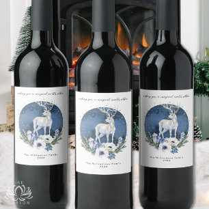 Rótulo De Garrafa De Cerveja Férias do Solstício de Inverno Veado Azul Branco N