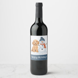 Rótulo De Garrafa De Cerveja Férias Felizes Cachorro Goldendoodle Inverno Bonec