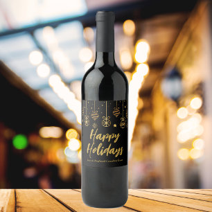 Rótulo De Garrafa De Cerveja Férias Felizes Elegantes Preto Dourado Negócios Pe