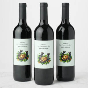 Rótulo De Garrafa De Cerveja Ferradura Sortuda e Rua de Moedas Douradas. Dia de