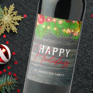 Rótulo De Garrafa De Cerveja FESON Lights Baubles Rustic Holiday Christmas