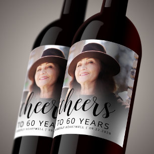 Rótulo De Garrafa De Cerveja Festa de 60 Anos Foto com Letra Preta Cheers