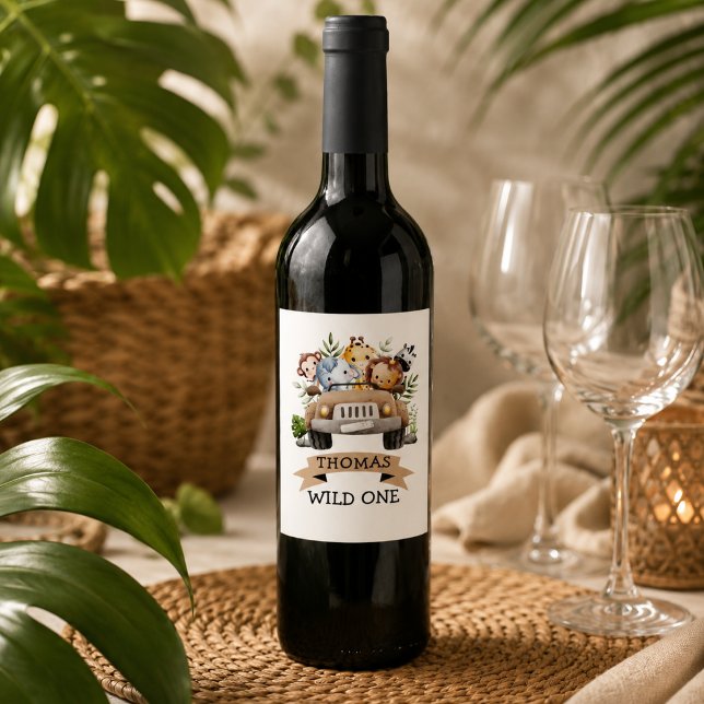 Rótulo De Garrafa De Cerveja Festa de Animais de Safari na Selva Tropical (Tropical Jungle Safari Animals Party Wine Label)