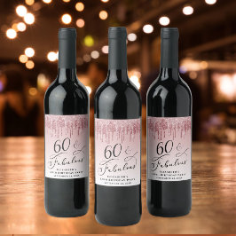 Rótulo De Garrafa De Cerveja Festa de aniversário 60 rosa brilhante elegante