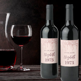 Rótulo De Garrafa De Cerveja Festa de aniversário ano nascer gotas de ouro-rosa