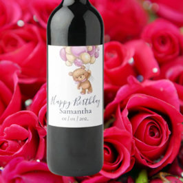 Rótulo De Garrafa De Cerveja Festa de aniversário De Raparigas De Urso Rosa Ted