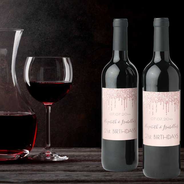 Rótulo De Garrafa De Cerveja Festa de aniversário de rosa dourado 2 pessoas (Criador carregado)