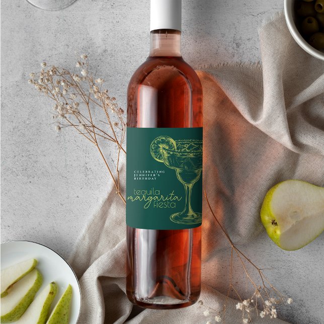 Rótulo De Garrafa De Cerveja Festa de Aniversário Moderna Verde Fiesta Margarit (Criador carregado)