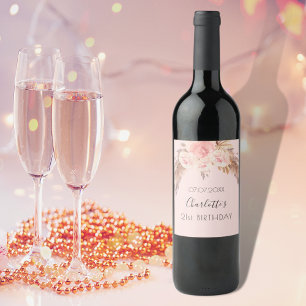 Rótulo De Garrafa De Cerveja Festa de aniversário pampas gramíneas blush rosa