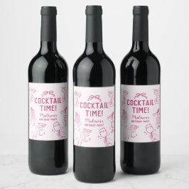 Rótulo De Garrafa De Cerveja Festa de aniversário retrógrada de coquetel rosa