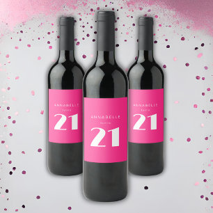 Rótulo De Garrafa De Cerveja Festa de Aniversário Rosa Moderno 21 Vinte e Um
