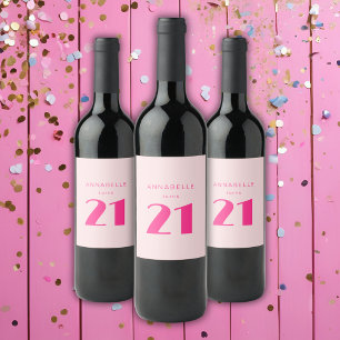 Rótulo De Garrafa De Cerveja Festa de Aniversário Rosa Moderno 21 Vinte Um